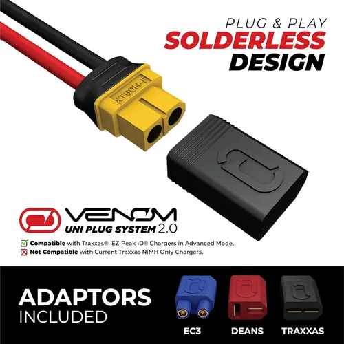 Vista 4 de Venom Drive Series 35C 4S - Batería LiPo RC de 5000mAh 14.8V - Enchufe universal 2.0, polímero de litio 4 celdas, conector de silicona suave