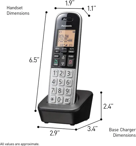 Vista 7 de Teléfono inalámbrico compacto Panasonic con DECT 6.0, LCD ámbar de 1.6" y teclado HS iluminado, bloqueo de llamadas, identificador de llamadas
