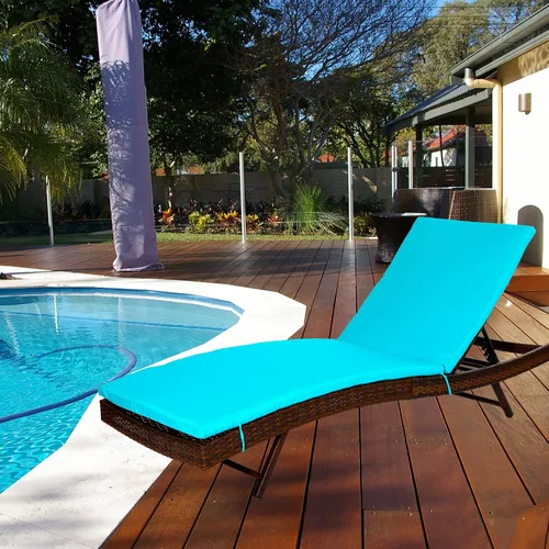 Vista 9 de NURTUDIS Sillón de ratán para patio con cojín azul extraíble, silla de piscina con respaldo ajustable, tumbona de PE al aire libre, sillón