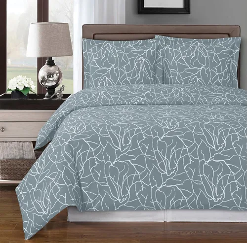Royal Hotel Bedding Juego de funda de edredón Ema de 3 piezas, color gris y blanco, 100% algodón, 300 hilos
