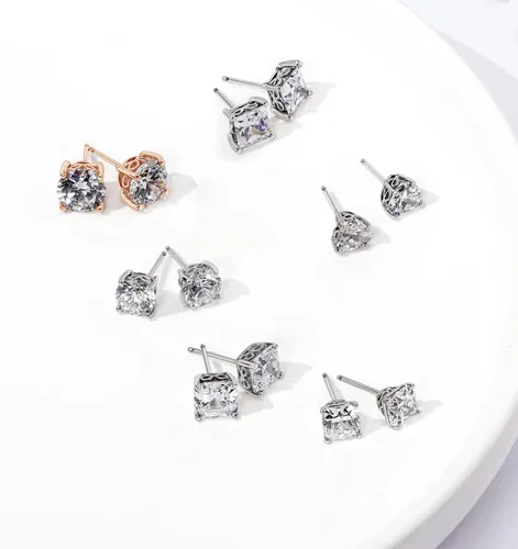 Vista 2 de Tienda Collection Plated Sterling Silver Stud Earrings set with Princess Brilliant Cut Infinite Elements Cubic Zirconia