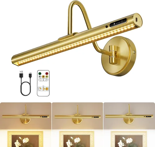 Vista 8 de VOLISUN Luces de imagen para pared, luz recargable de 15.7 pulgadas, funciona con pilas, 3 temperaturas de color, luz de imagen inalámbrica con Negro