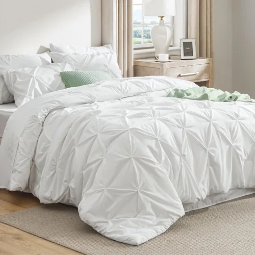 Vista 85 de Bedsure Juego de edredón tamaño King extragrande gris - Juego de ropa de cama en una bolsa de 7 piezas, juego de cama pintuck GentleSoft™ gris