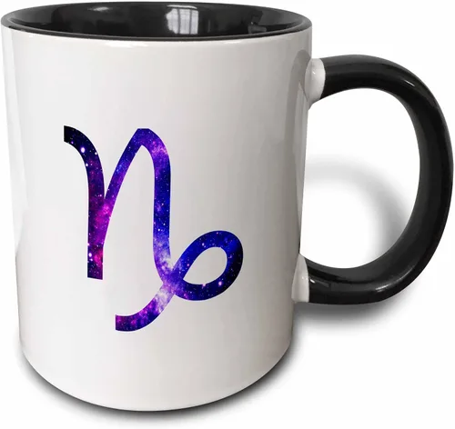 Vista 8 de 3dRose Capricorn star sign - goat zodiac glyph astrological horoscope symbol 11oz Two-Tone Red Mug