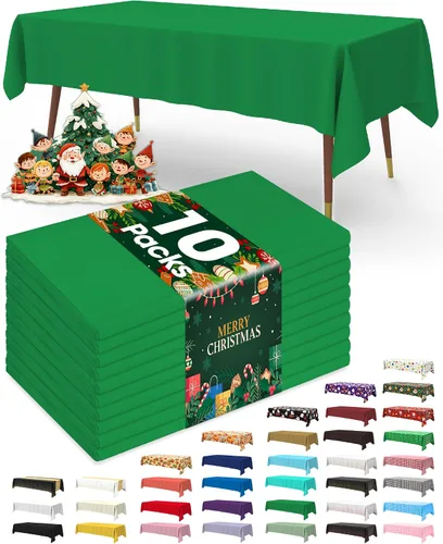 Vista 32 de Pureegg Juego de 10 manteles de plástico desechables, 54 x 108 pulgadas, para fiestas de cumpleaños, picnic, manteles blancos, rectangulares