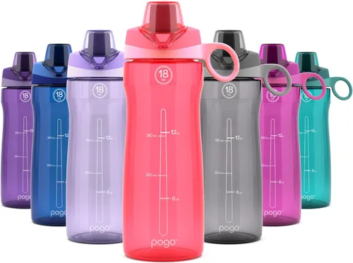 Vista 32 de Pogo Plastic Water Bottle with Chug Lid and Carry Handle, Reusable, BPA Free, Dishwasher Safe, Perfect for Travel, School, Outdoors, and Gym 18oz