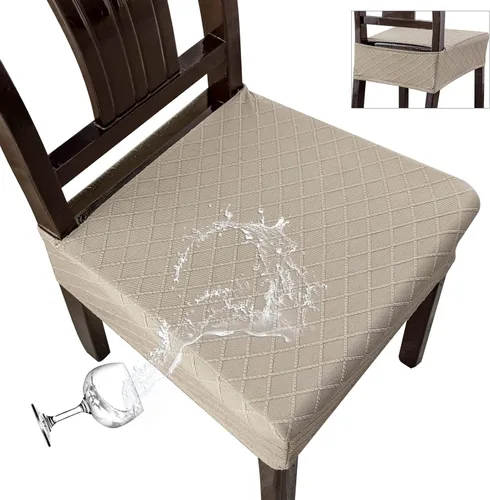 Vista 18 de Genina Juego de 2 fundas de asiento impermeables para sillas, fundas de asiento para sillas de comedor para cocina, fundas elásticas de jacquard