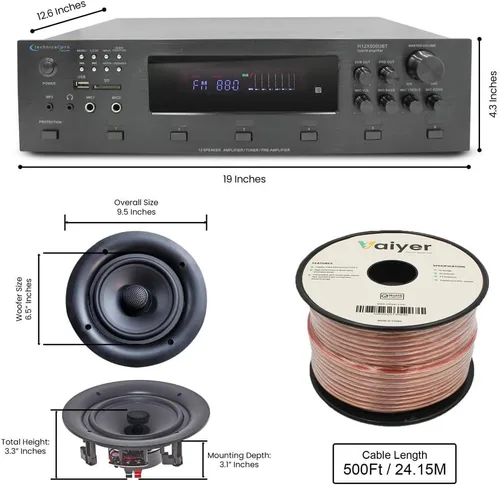 Vista 2 de Vaiyer Kit de sistema de audio para el hogar, amplificador Bluetooth de 6 canales de 6000 vatios con 6.5 pulgadas, 12 unidades de 200 W cada uno