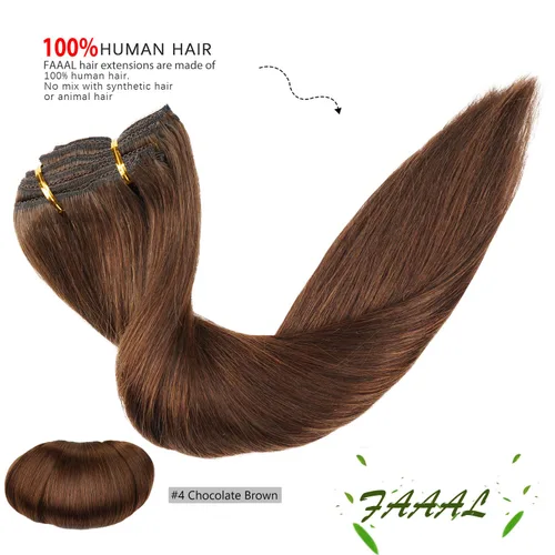 Vista 3 de Extensiones de cabello humano con clip de 14 pulgadas, 4.33 oz, 7 piezas, 16 clips, color marrón chocolate, doble trama, extensiones de cabello Remy