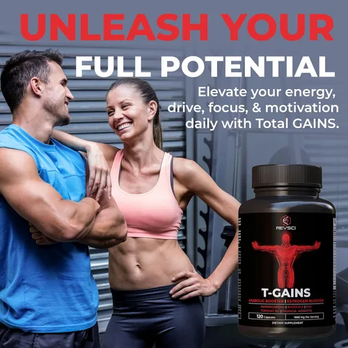 Vista 4 de Refuerzo anabólico y constructor muscular, suplemento de testosterona T-GAINS para hombres, refuerzo de prueba TRT y bloqueador de estrógeno