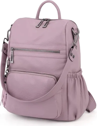 Vista 5 de UTO Mochila de cuero vegano para mujer, diseño de moda, convertible con borla, para viajes, con borla