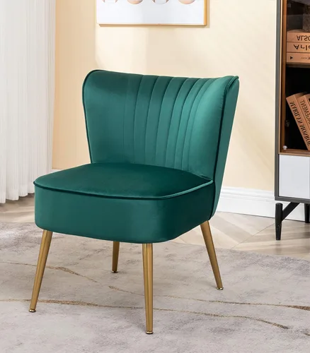 Vista 121 de Silla moderna de terciopelo para sala de estar, dormitorio o entrada, diseño elegante y cómodo sin brazos con patas de metal, color negro