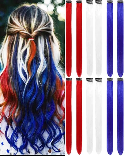 Vista 10 de 12 extensiones de cabello negro con clip, extensiones de cabello de color de 22 pulgadas, extensiones de cabello sintético largo y lacio para mujer