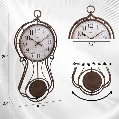 Vista 3 de Lily's Home Reloj de pared de péndulo de metal antiguo, elegante reloj regulador para sala de estar, decoración del hogar, decoración de cocina