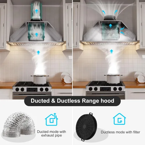 Vista 6 de BRANO Campana de Ventilación de Inserción de 30 Pulgadas, 900 CFM Control Inteligente por Voz/Gesto/Tacto, Ventilador de Escape de 4 Velocidades