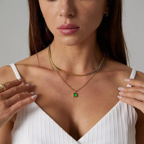 Vista 2 de Tasiso 14K Gold Filled Herringbone Choker Necklace Set Double Layer Snake Chain Herringbone Chain Necklace Layering Necklace Set Cuban Chain