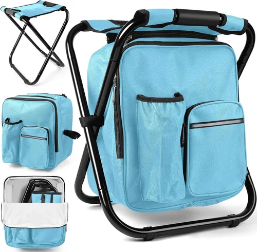 Vista 20 de Kikerike Silla enfriadora de taburetes tipo mochila resistente de 250 libras de carga máxima, portátil, ligera, plegable, para pesca, camping, caza