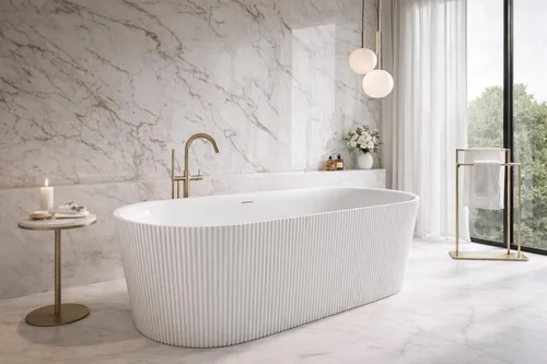 Vista 10 de Bañera Mone de fondo plano acrílico brillante de 59 pulgadas en blanco
