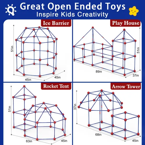 Vista 5 de V-Opitos - Kits de construcción de fuertes para niños, 140 piezas de juguetes de construcción STEM, regalos de Navidad y cumpleaños para niños de 4