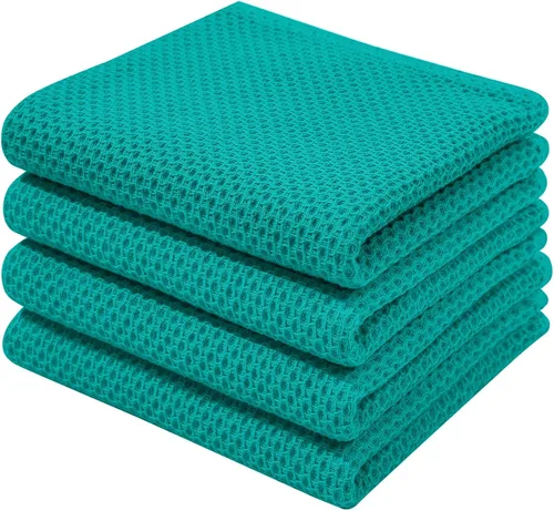 Vista 230 de Homaxy Paños de cocina de 100% algodón con tejido de gofre, ultra suaves, absorbentes, de secado rápido, 12 x 12 pulgadas, paquete de 6, amarillo