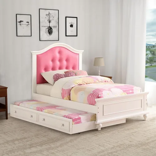 Vista 2 de Benjara Benzara Cherub - Cama de tamaño individual con nido, rosa y blanco, rosa y blanco