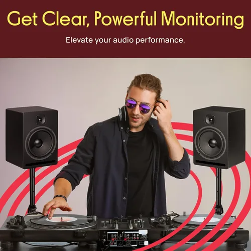 Vista 6 de Pyle Par de soportes ajustables para altavoces: trípode de monitor de estudio dual con base de metal, almohadillas de altavoz antideslizantes