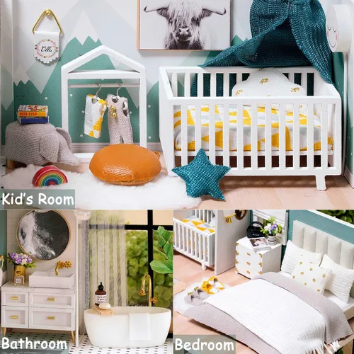 Vista 6 de TuKIIE Kit de Casa de Muñecas en Miniatura DIY con Muebles, Escala 1:24 Habitación Creativa Mini Casa de Muñecas de Madera Accesorios Más A Prueba