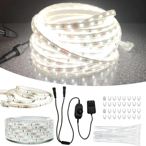 Vista 9 de Tira de luces LED para exteriores de 33 pies, impermeable, 600 luces LED de 12 V, cuerda de bajo voltaje, iluminación plana y flexible regulable