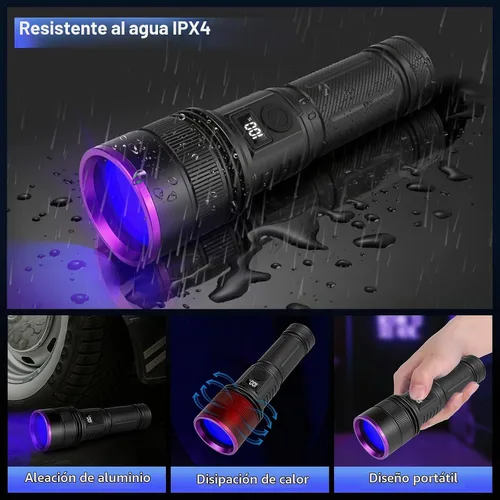 Vista 14 de Luces negras recargables de 365nm con linterna de luz UV de lente de filtro