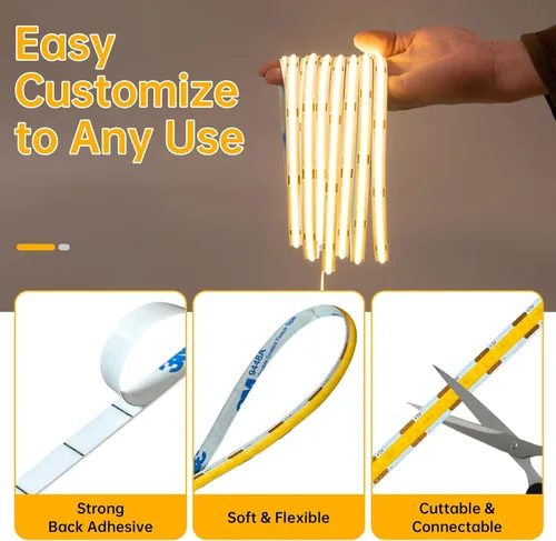 Vista 5 de CtrlCV COB - Tira de luz LED USB-C de 5 V, luz cálida, tira de luz COB de 6.56 pies, interruptor táctil ajustable brillante para decoración