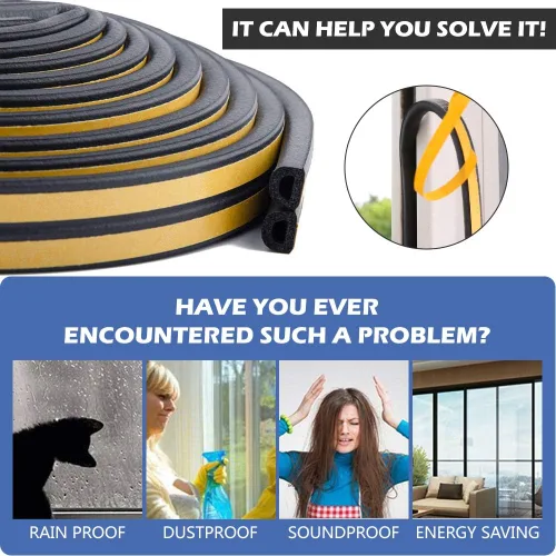 Vista 7 de CloudBuyer Burlete para Puertas, Tira de Sellado de Aislamiento Insonorizado para Ventanas con Protección Autoadhesiva (Negro, 33 Pies)