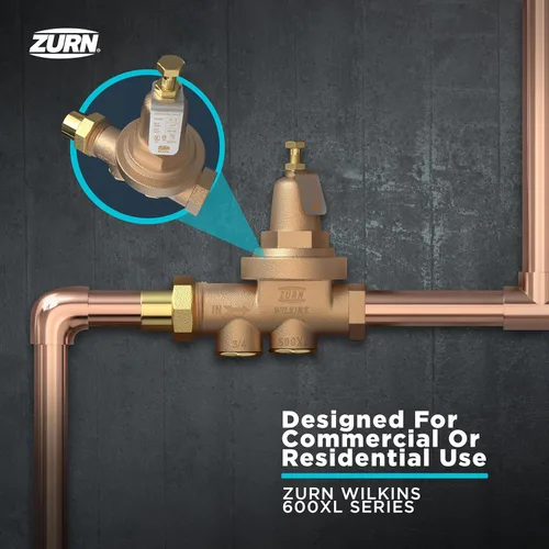 Vista 7 de Zurn Wilkins 3/4" 600XL válvula reductora de presión menos ensamblaje de unión, hembra X hembra