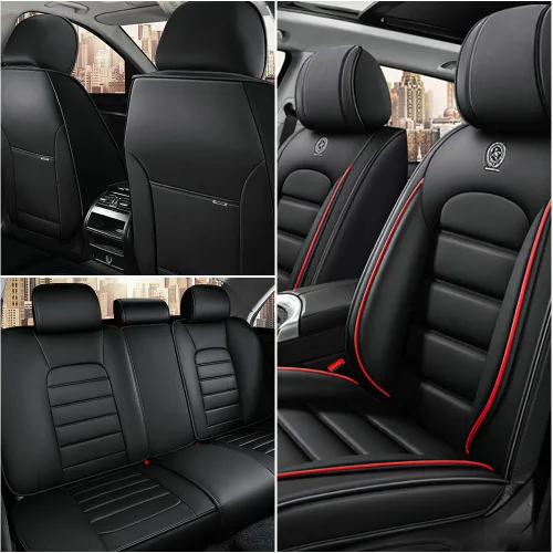 Vista 2 de Fundas de asiento de automóvil para Jeep Grand Cherokee L 2021-2025, impermeable, suave, transpirable, de piel sintética, con bolsillos