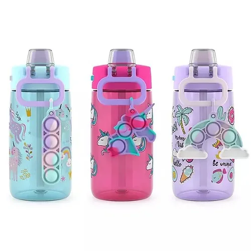 Vista 3 de Ello Colby Pop! Botella de agua Tritan de 14 onzas para niños con juguete para ansiedad, paquete de 3 (Sky High)