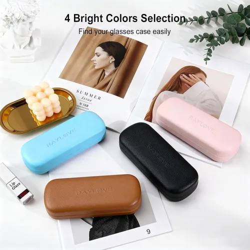 Vista 5 de RayLove Estuche rígido para lentes con paño de limpieza, funda protectora de piel sintética para lentes de sol