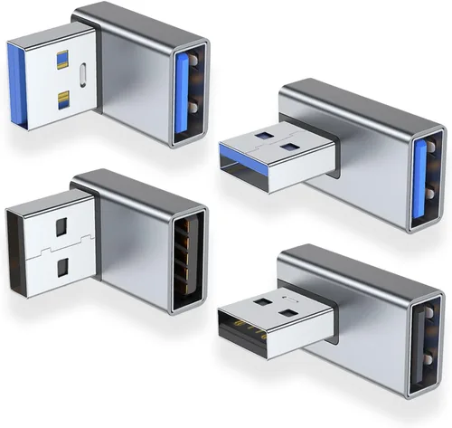 Vista 8 de AreMe Adaptador USB 3.0 de 90 grados, paquete de 4, ángulo hacia arriba y hacia abajo, ángulo izquierdo y recto USB A macho a hembra, extensor Negro