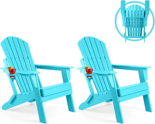 Vista 15 de FUNBERRY Silla plegable Adirondack, sillas de hoguera de HDPE para todo tipo de clima con portavasos para exteriores