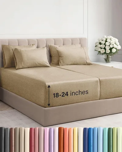 Vista 45 de Juego de sábanas de tamaño king, transpirables, refrescantes, con esquinas extraprofundas de 18-24 pulgadas, de ajuste fácil, supersuaves, sin