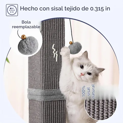 Vista 4 de Poste rascador grande para gatos con base resistente, poste rascador cuadrado resistente de sisal de 33 pulgadas y 2 bolas interactivas para colgar