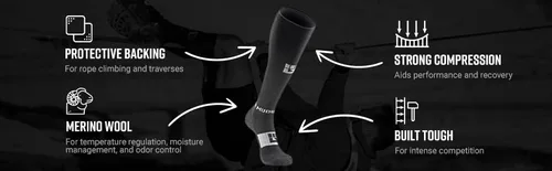 Vista 3 de MudGear Calcetines largos de compresión de lana merina, calcetines de longitud para botas, calcetines de compresión de lana ligera, calcetines