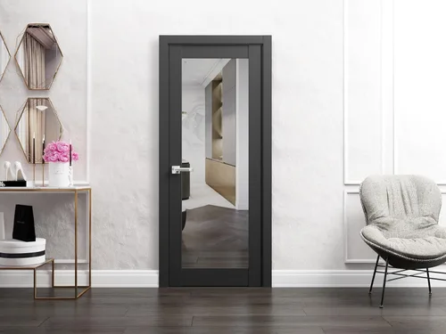 SARTODOORS Lucia 1299 negro mate con espejo de 18 x 80 pulgadas de interior sólido, mango de marco de panel regular individual, puertas resistentes