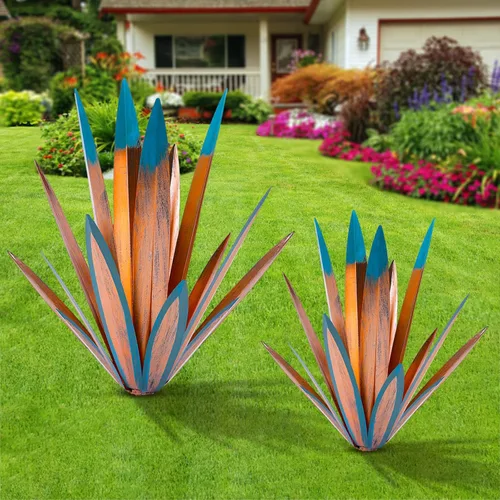 Plantas de agave de metal para decoración al aire libre, plantas de arte mexicano, decoración de jardín para exteriores, flores de arte de metal, 1