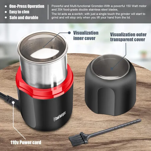 Vista 7 de COOL KNIGHT Molinillo de hierbas [gran capacidad/rápido/eléctrico] - Molinillo de café de hierbas para especias con colector de polen/- 7.5" (negro)