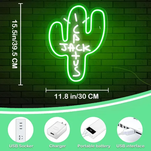 Vista 2 de Señal LED de neón Cactus Jack - Decoración regulable, luz de neón verde de Jack Cactus en forma de cactus para arte de pared del dormitorio