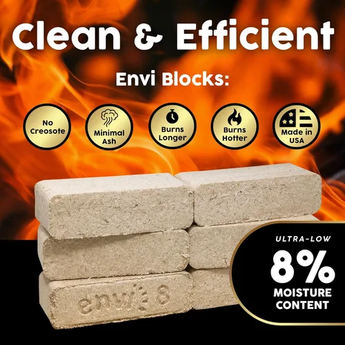 Vista 5 de Firewood Central Envi 8 bloques de combustible de madera dura (paquete de 6) – Aserrín comprimido 100% natural, combustión prolongada y alto calor