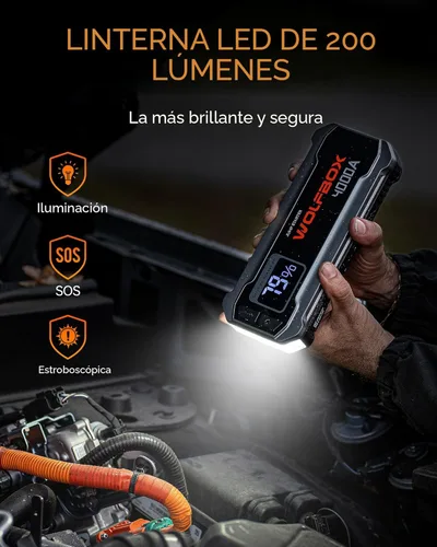 Vista 5 de WOLFBOX Arrancador de batería de 2000 A, batería de 44.4 Wh portátil con pantalla LED, paquete de arranque de batería de automóvil de 12 V
