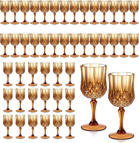 Vista 29 de XUWAIDSGN 16 Piezas Copas de Vino Vintage de Plástico de 7oz Vasos para Beber Irrompibles Cristalería para Bodas Copas de Agua de Cristal