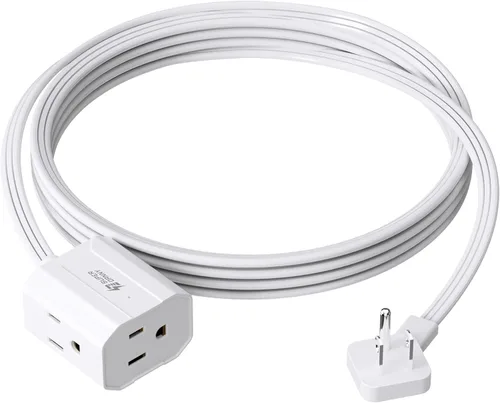 Vista 14 de Cable de extensión corto de 1.5 pies SUPERDANNY, regleta de enchufe plano en ángulo recto, cable de extensión de 13 A para interiores con 3 tomas