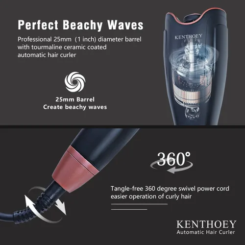 Vista 5 de Rizador automático de pelo con rotación automática con doble voltaje 1 pulgada 0.984 in turmalina cerámica ondulación varita