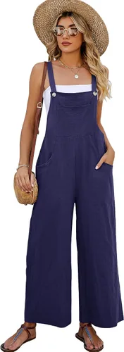Kissonic Overol holgado con pechera para mujer, estilo casual, holgado, pierna ancha, con bolsillos Azul marino